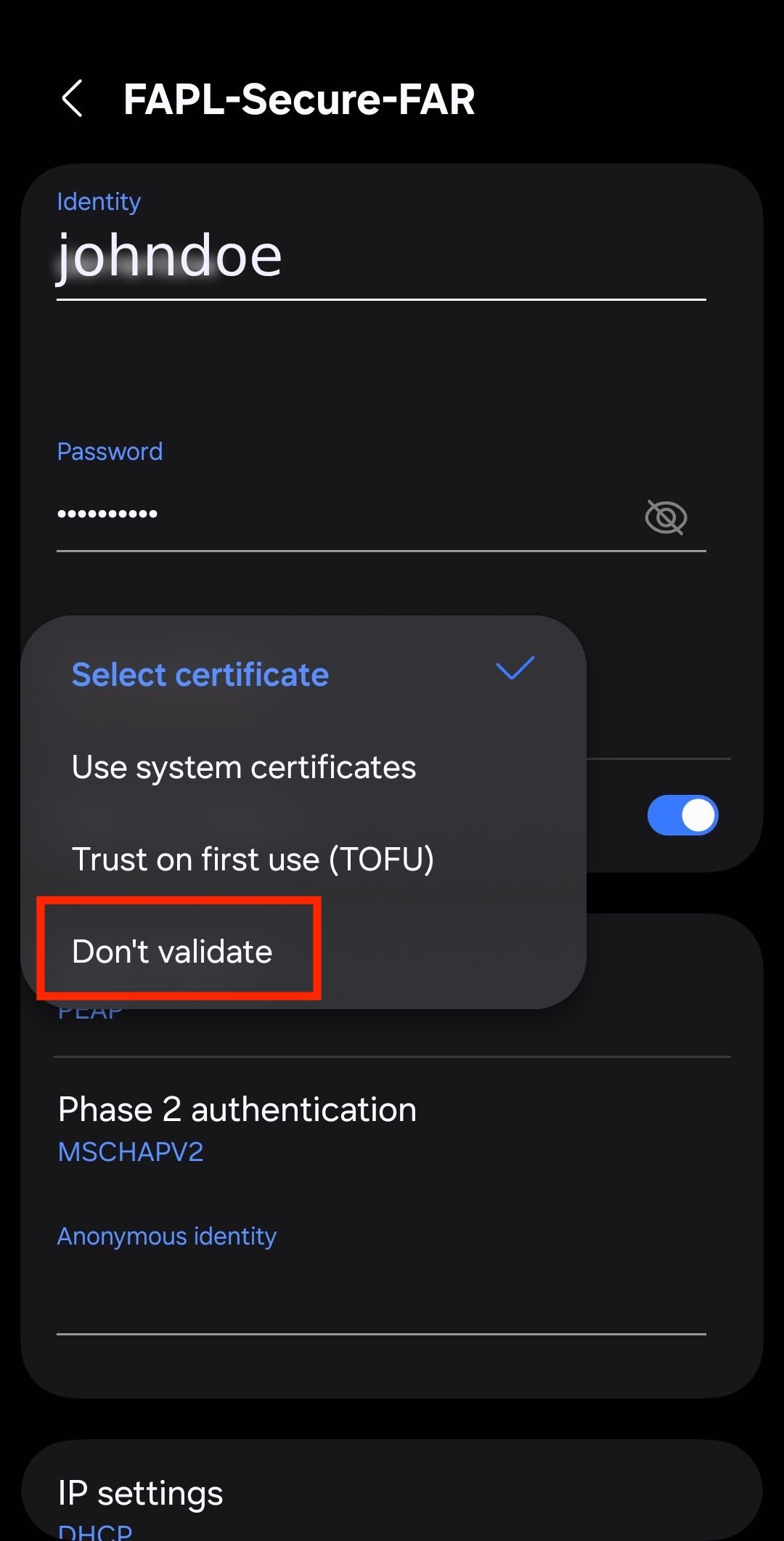 Select Don't validate